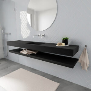 MONDIAZ ALAN badmeubel 200 solid surface planchet urban vrijhangend wastafel midden zonder kraangat zwart
