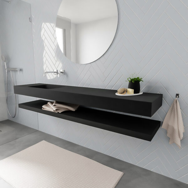 MONDIAZ ALAN badmeubel 200 solid surface planchet urban vrijhangend wastafel links zonder kraangat zwart
