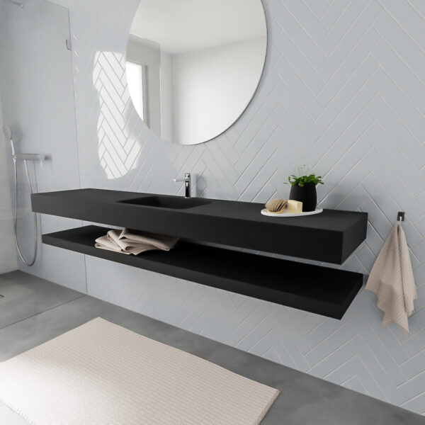MONDIAZ ALAN badmeubel 200 solid surface planchet urban vrijhangend wastafel midden 1 kraangat zwart