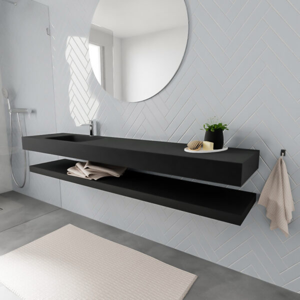 MONDIAZ ALAN badmeubel 200 solid surface planchet urban vrijhangend wastafel links 1 kraangat zwart