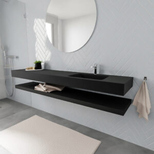 MONDIAZ ALAN badmeubel 200 solid surface planchet urban vrijhangend wastafel rechts 1 kraangat zwart
