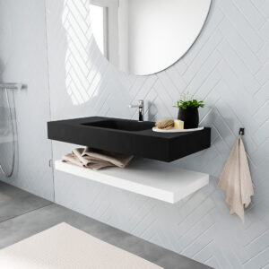 MONDIAZ ALAN badmeubel 100 solid surface planchet talc vrijhangend wastafel midden 1 kraangat zwart