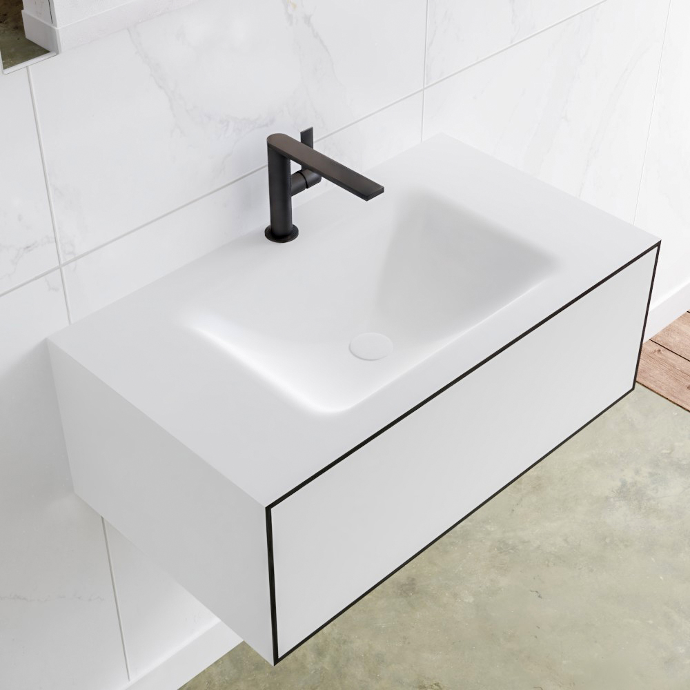 MONDIAZ LAGOM 80 badmeubel solid surface urban 1 lade CLOUD midden 1 kraangat