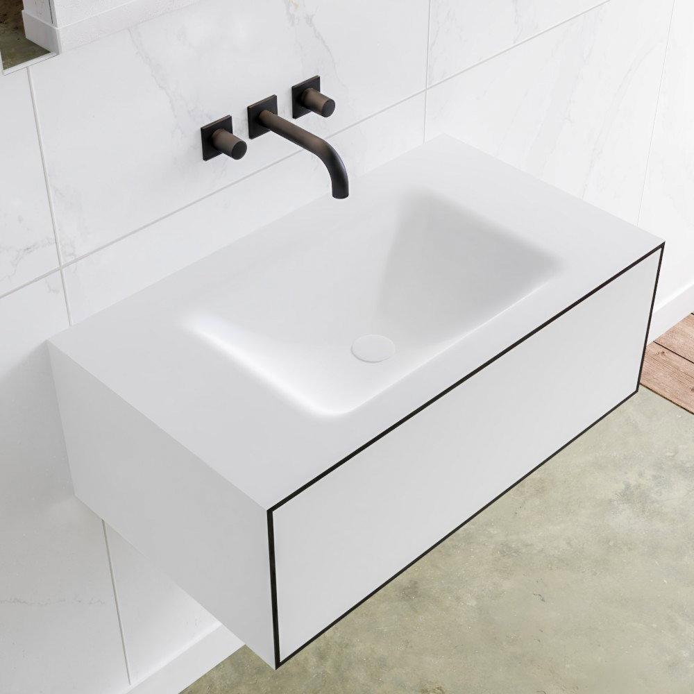 MONDIAZ LAGOM 80 badmeubel solid surface urban 1 lade CLOUD midden 0 kraangaten