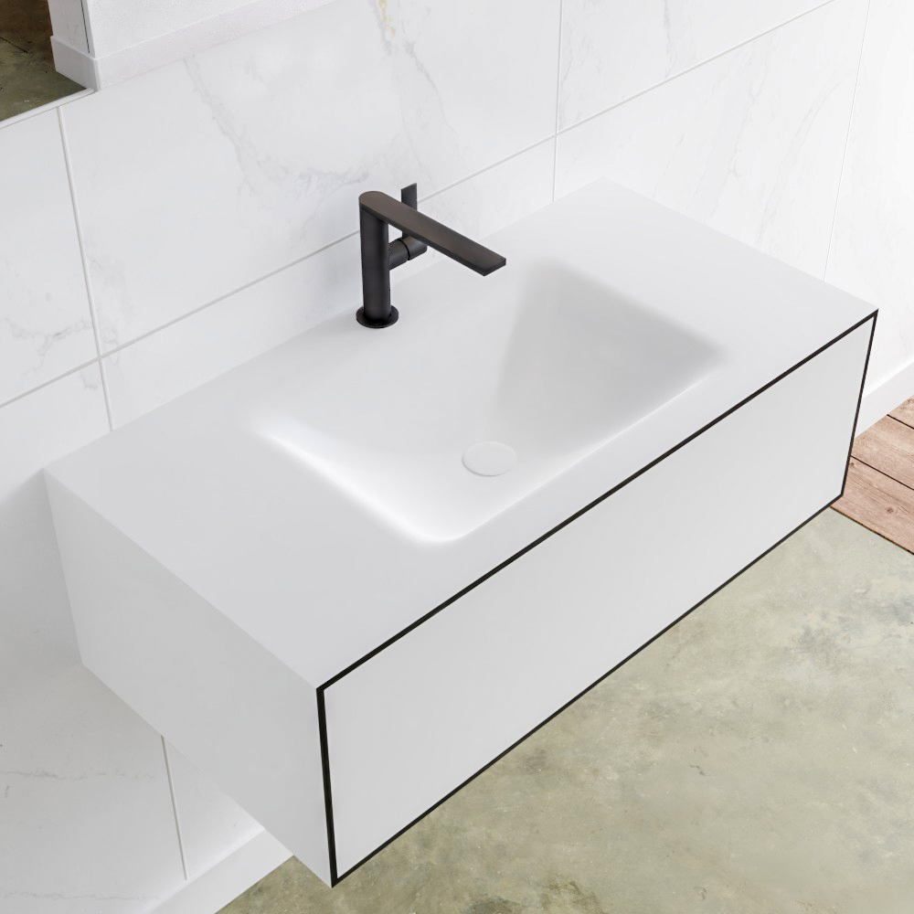 MONDIAZ LAGOM 90 badmeubel solid surface urban 1 lade CLOUD midden 1 kraangat