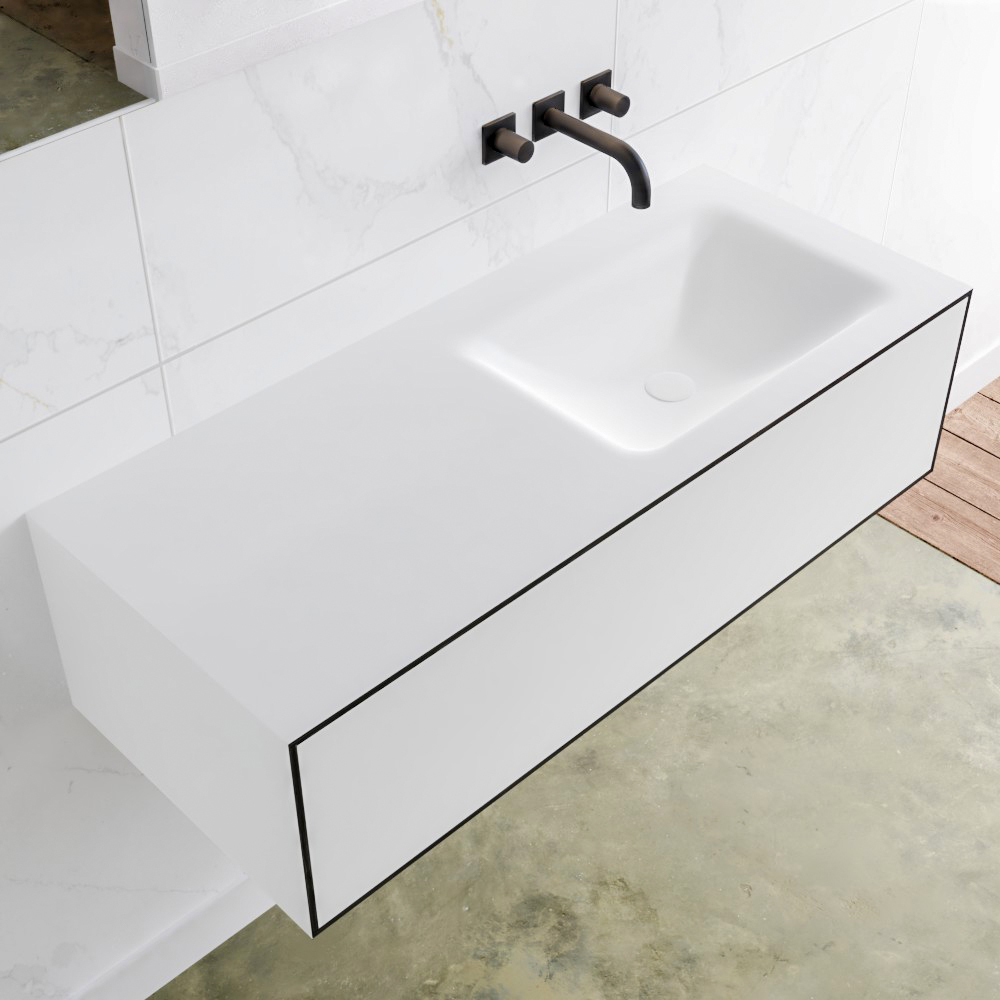 MONDIAZ LAGOM 110 badmeubel solid surface urban 1 lade CLOUD rechts 0 kraangaten