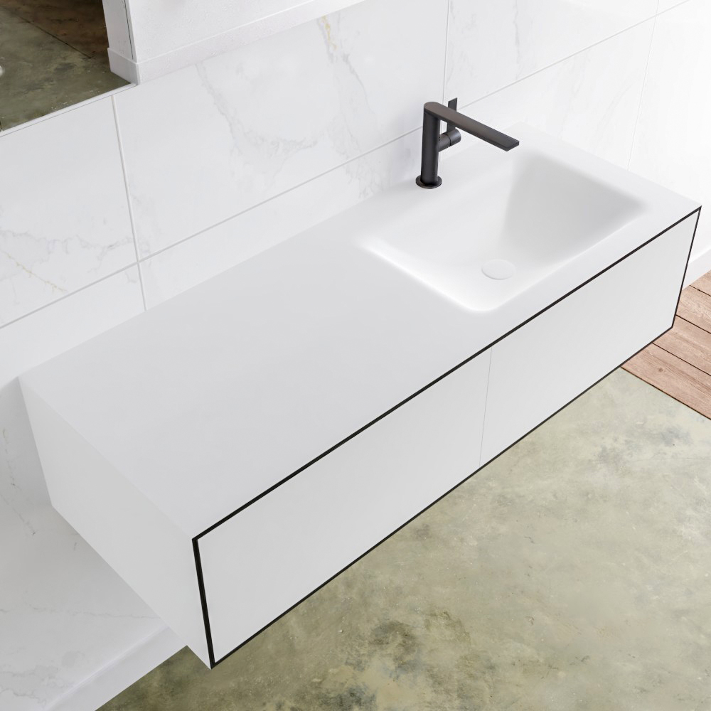 MONDIAZ LAGOM 120 badmeubel solid surface urban 2 lades CLOUD rechts 1 kraangat