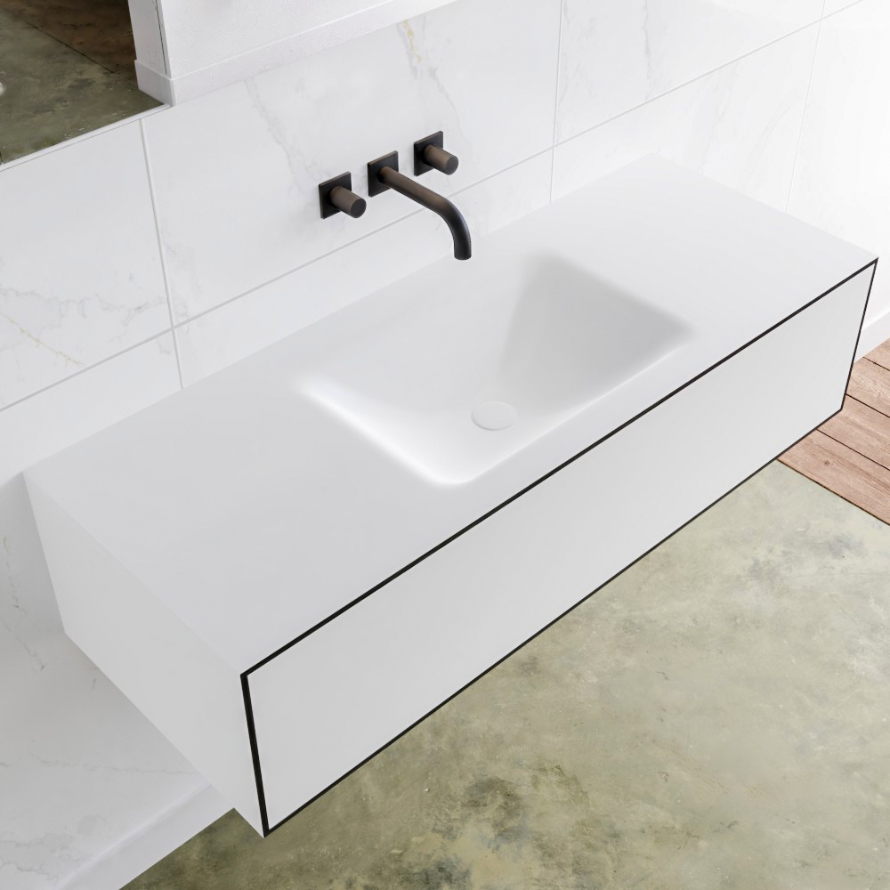 MONDIAZ LAGOM 120 badmeubel solid surface urban 1 lade CLOUD midden 0 kraangaten
