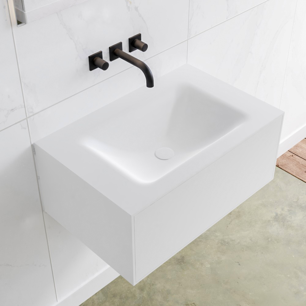 MONDIAZ LAGOM 70 badmeubel solid surface talc 1 lade CLOUD midden 0 kraangaten