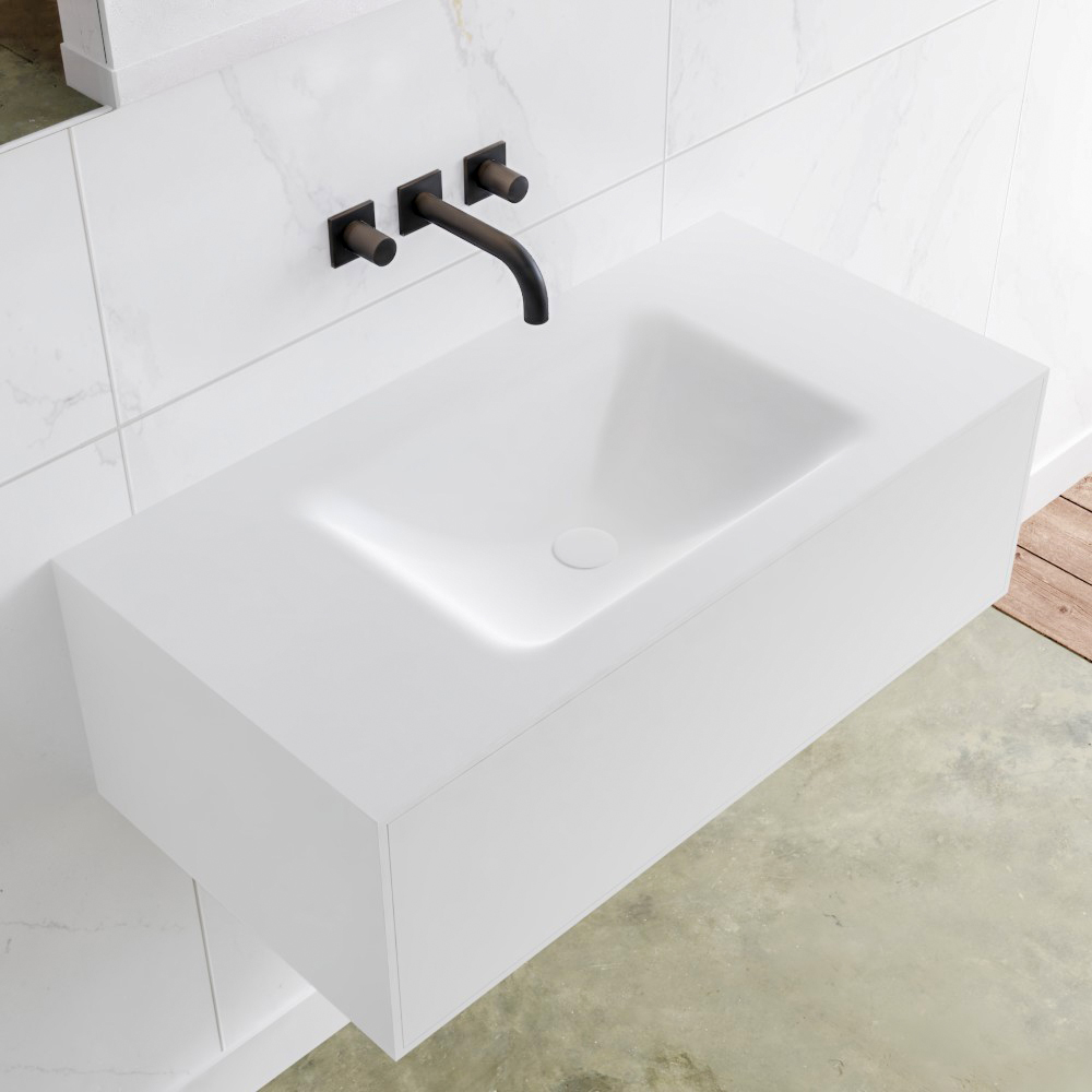 MONDIAZ LAGOM 90 badmeubel solid surface talc 1 lade CLOUD midden 0 kraangaten