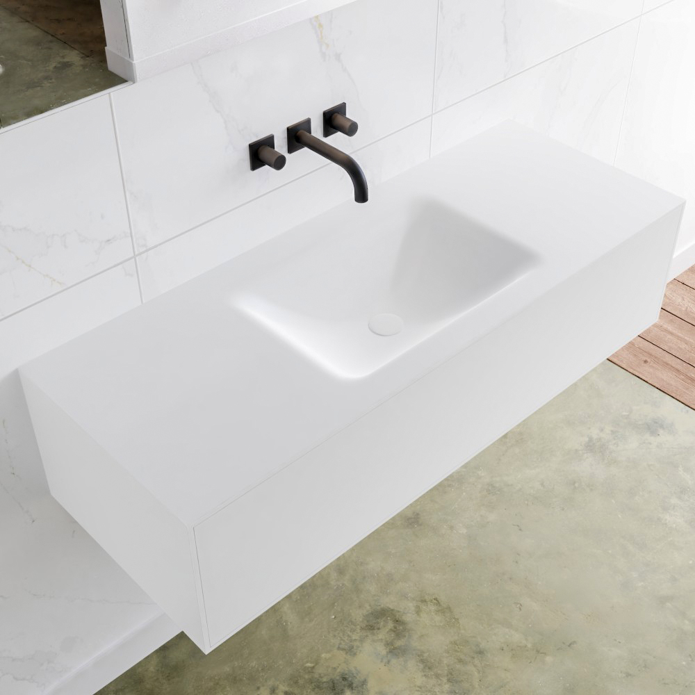 MONDIAZ LAGOM 120 badmeubel solid surface talc 1 lade CLOUD midden 0 kraangaten