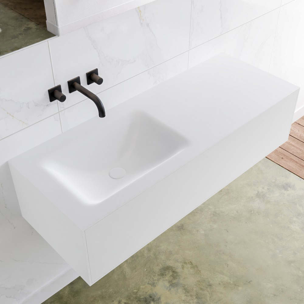 MONDIAZ LAGOM 120 badmeubel solid surface talc 1 lade CLOUD links 0 kraangaten