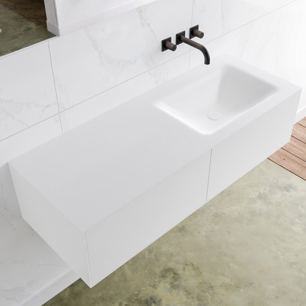 MONDIAZ LAGOM 120 badmeubel solid surface talc 2 lades CLOUD rechts 0 kraangaten