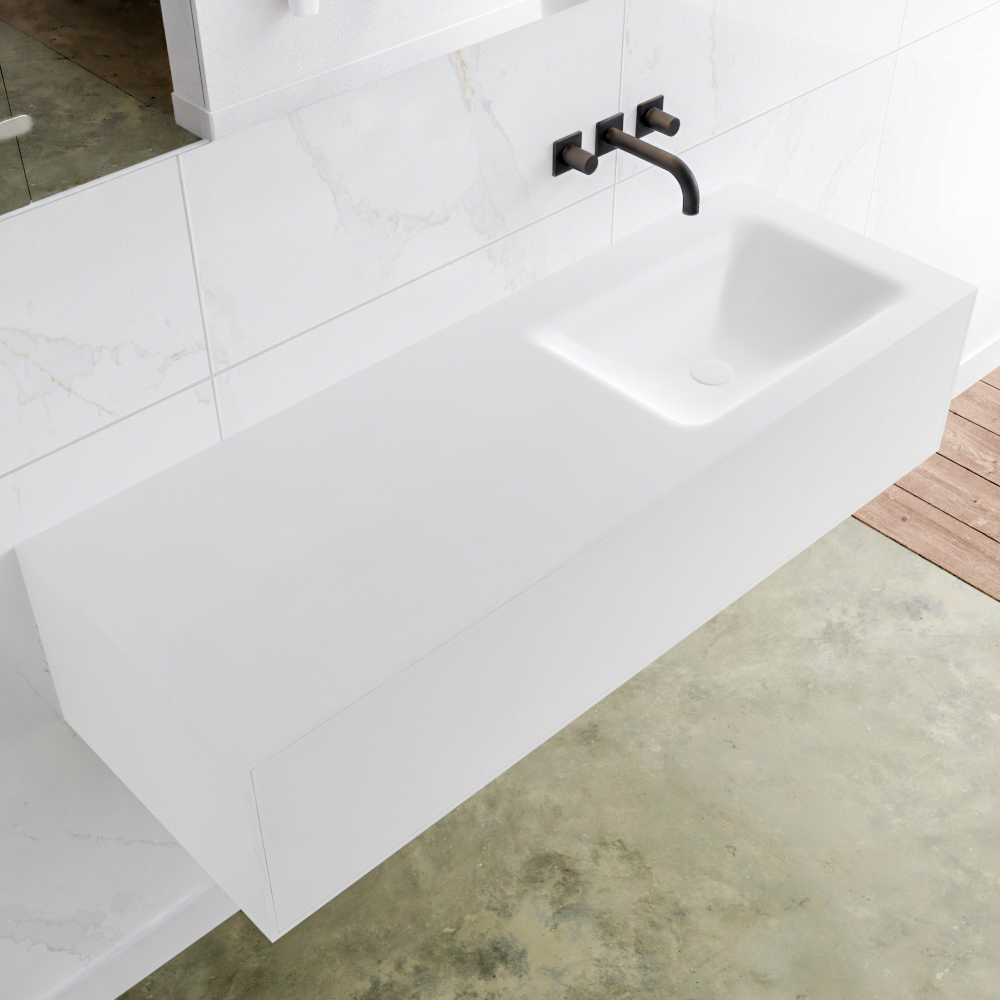 MONDIAZ LAGOM 130 badmeubel solid surface talc 1 lade CLOUD rechts 0 kraangaten