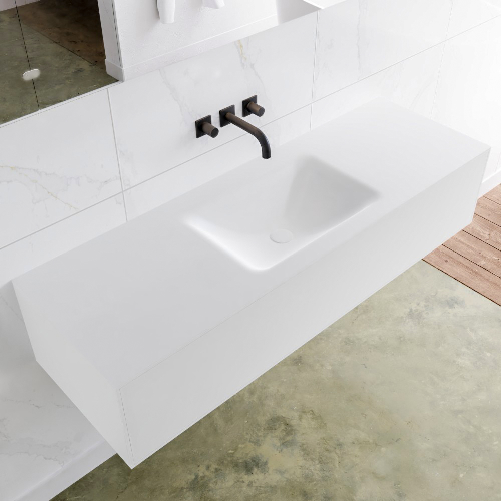 MONDIAZ LAGOM 140 badmeubel solid surface talc 1 lade CLOUD midden 0 kraangaten