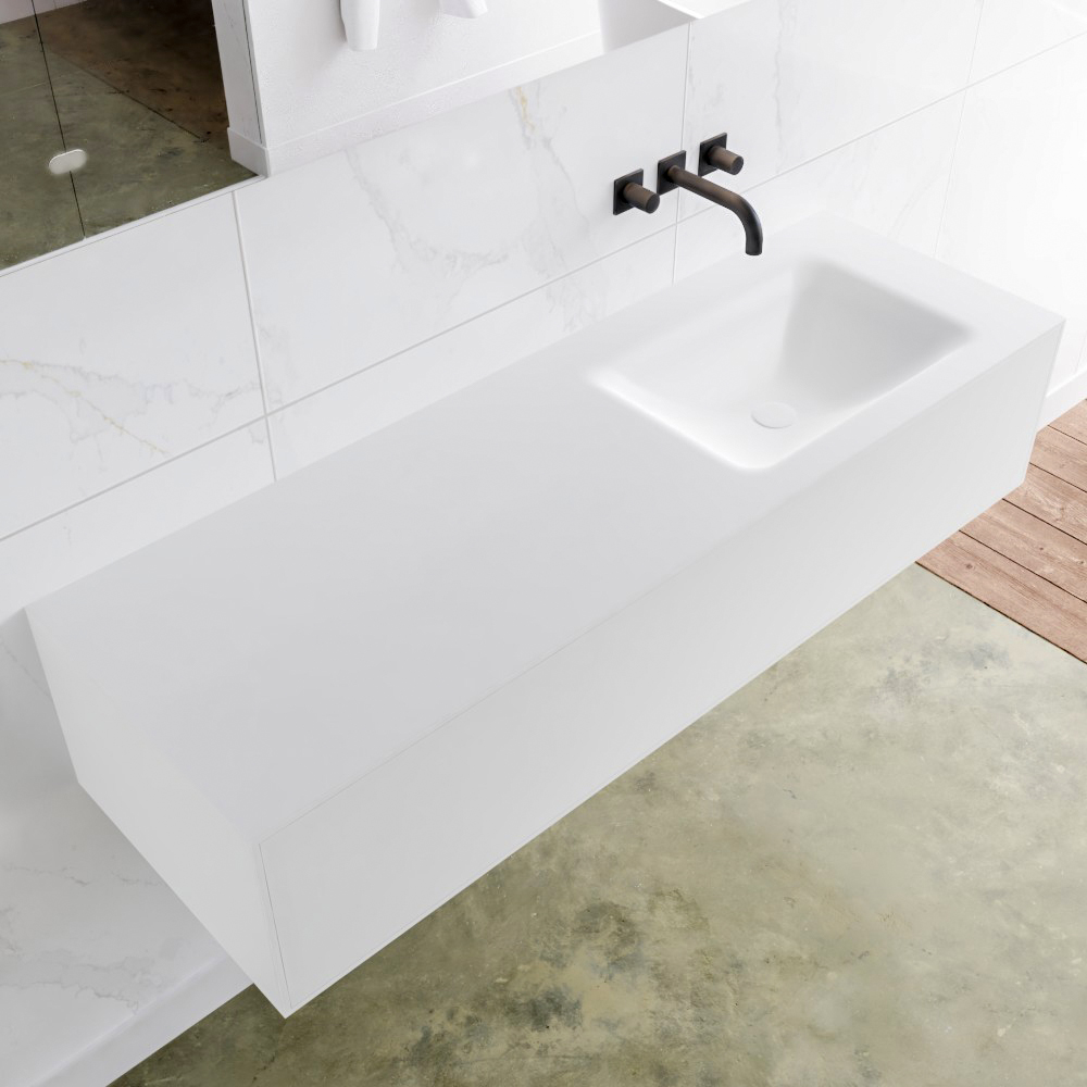 MONDIAZ LAGOM 140 badmeubel solid surface talc 1 lade CLOUD rechts 0 kraangaten