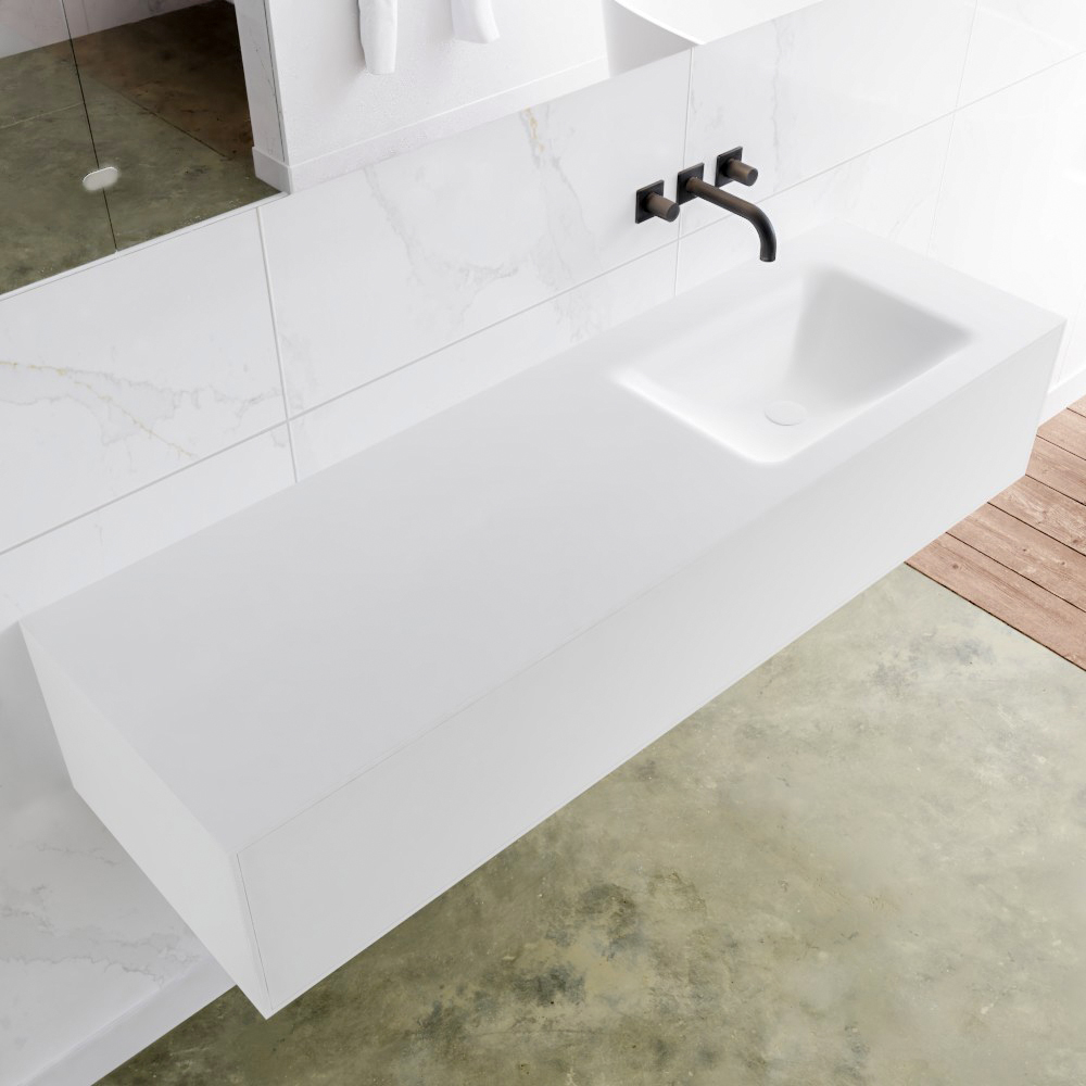 MONDIAZ LAGOM 150 badmeubel solid surface talc 1 lade CLOUD rechts 0 kraangaten