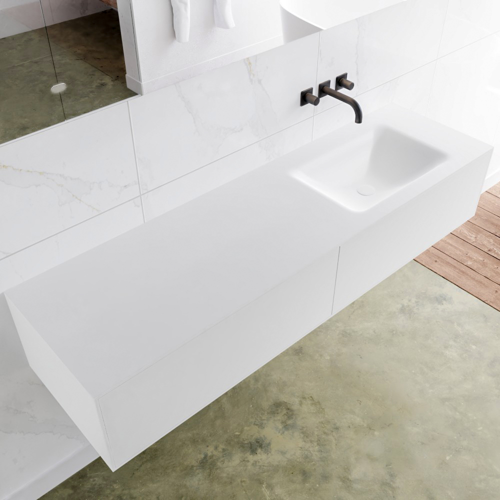 MONDIAZ LAGOM 160 badmeubel solid surface talc 2 lades CLOUD rechts 0 kraangaten