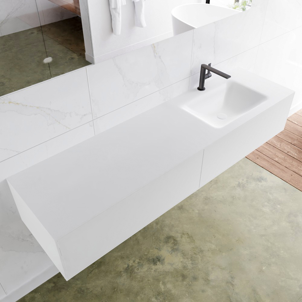 MONDIAZ LAGOM 170 badmeubel solid surface talc 2 lades CLOUD rechts 1 kraangat