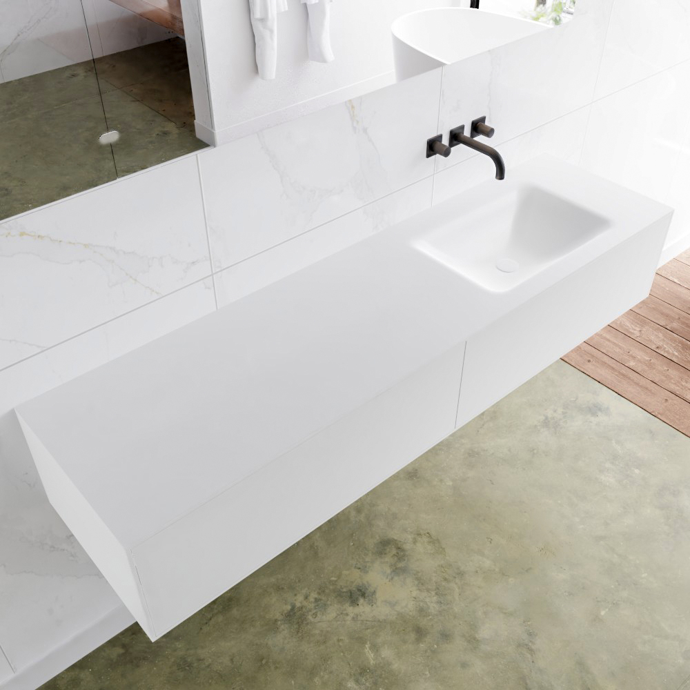 MONDIAZ LAGOM 170 badmeubel solid surface talc 2 lades CLOUD rechts 0 kraangaten