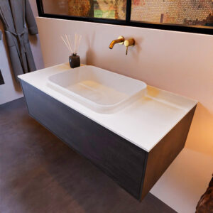 MONDIAZ ERIN 100cm badmeubel onderkast kleur Antracite met 1 lade. Wastafel RIDGE midden 0 kraangaten kleur Talc.
