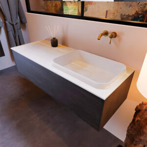 MONDIAZ ERIN 120cm badmeubel onderkast kleur Antracite met 1 lade. Wastafel RIDGE rechts 0 kraangaten kleur Talc.