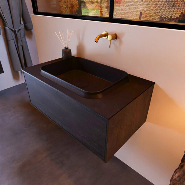 MONDIAZ ERIN 80cm badmeubel onderkast kleur Antracite met 1 lade. Wastafel RIDGE midden 0 kraangaten kleur Urban.
