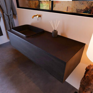 MONDIAZ ERIN 120cm badmeubel onderkast kleur Antracite met 1 lade. Wastafel RIDGE links 0 kraangaten kleur Urban.