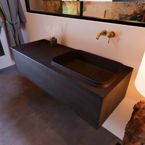 MONDIAZ ERIN 120cm badmeubel onderkast kleur Antracite met 1 lade. Wastafel RIDGE rechts 0 kraangaten kleur Urban.
