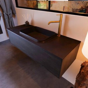 MONDIAZ ERIN 120cm badmeubel onderkast kleur Antracite met 1 lade. Wastafel RIDGE midden 1 kraangat kleur Urban.