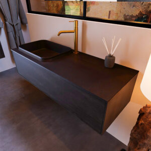 MONDIAZ ERIN 120cm badmeubel onderkast kleur Antracite met 1 lade. Wastafel RIDGE links 1 kraangat kleur Urban.