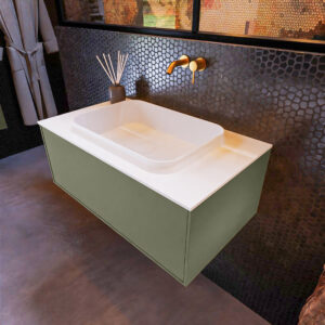 MONDIAZ ERIN 80cm badmeubel onderkast kleur Army met 1 lade. Wastafel RIDGE midden 0 kraangaten kleur Talc.