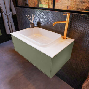 MONDIAZ ERIN 80cm badmeubel onderkast kleur Army met 1 lade. Wastafel RIDGE midden 1 kraangat kleur Talc.