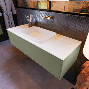 MONDIAZ ERIN 120cm badmeubel onderkast kleur Army met 1 lade. Wastafel RIDGE midden 0 kraangaten kleur Talc.