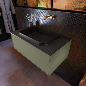 MONDIAZ ERIN 80cm badmeubel onderkast kleur Army met 1 lade. Wastafel RIDGE midden 0 kraangaten kleur Urban.