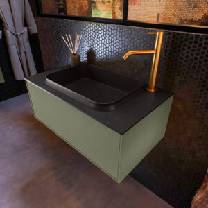MONDIAZ ERIN 80cm badmeubel onderkast kleur Army met 1 lade. Wastafel RIDGE midden 1 kraangat kleur Urban.