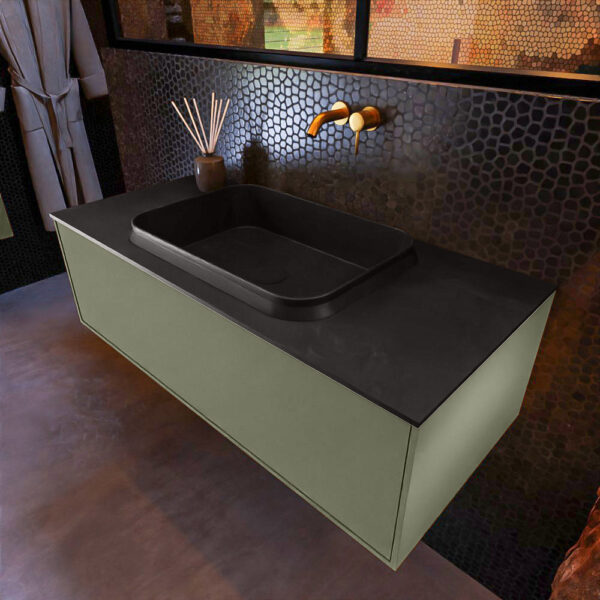 MONDIAZ ERIN 100cm badmeubel onderkast kleur Army met 1 lade. Wastafel RIDGE midden 0 kraangaten kleur Urban.