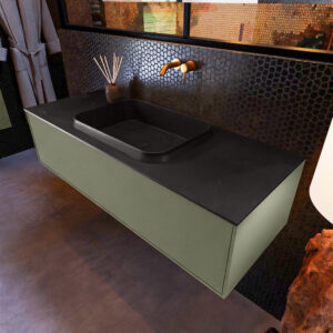 MONDIAZ ERIN 120cm badmeubel onderkast kleur Army met 1 lade. Wastafel RIDGE midden 0 kraangaten kleur Urban.