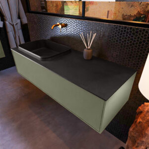 MONDIAZ ERIN 120cm badmeubel onderkast kleur Army met 1 lade. Wastafel RIDGE links 0 kraangaten kleur Urban.