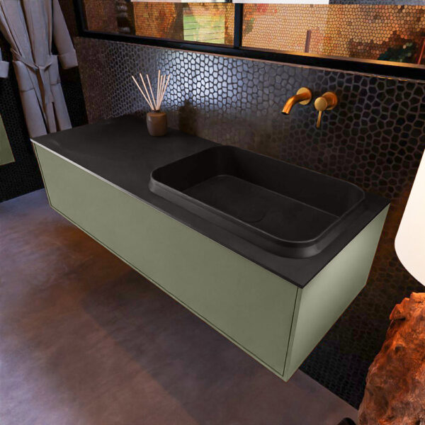 MONDIAZ ERIN 120cm badmeubel onderkast kleur Army met 1 lade. Wastafel RIDGE rechts 0 kraangaten kleur Urban.