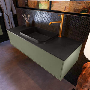 MONDIAZ ERIN 120cm badmeubel onderkast kleur Army met 1 lade. Wastafel RIDGE midden 1 kraangat kleur Urban.