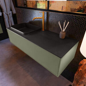 MONDIAZ ERIN 120cm badmeubel onderkast kleur Army met 1 lade. Wastafel RIDGE links 1 kraangat kleur Urban.