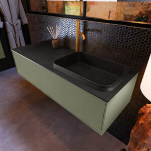MONDIAZ ERIN 120cm badmeubel onderkast kleur Army met 1 lade. Wastafel RIDGE rechts 1 kraangat kleur Urban.