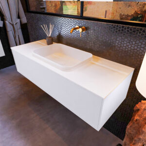 MONDIAZ ERIN 120cm badmeubel onderkast kleur Cale met 1 lade. Wastafel RIDGE midden 0 kraangaten kleur Talc.