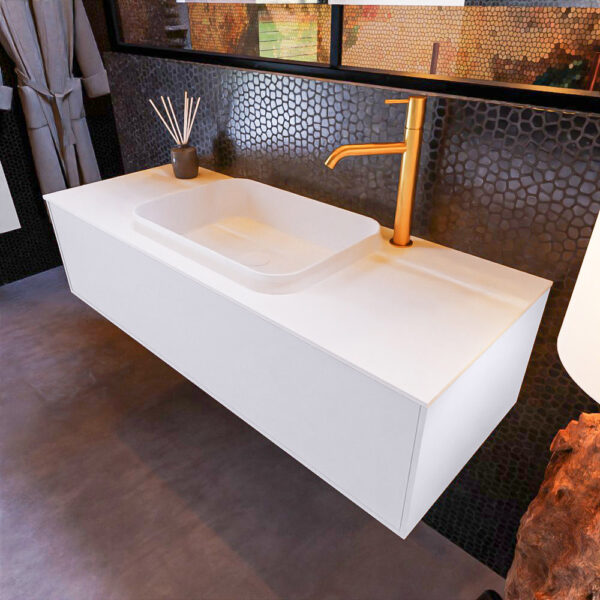 MONDIAZ ERIN 120cm badmeubel onderkast kleur Cale met 1 lade. Wastafel RIDGE midden 1 kraangat kleur Talc.