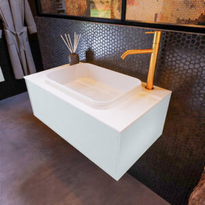 MONDIAZ ERIN 80cm badmeubel onderkast kleur Clay met 1 lade. Wastafel RIDGE midden 1 kraangat kleur Talc.