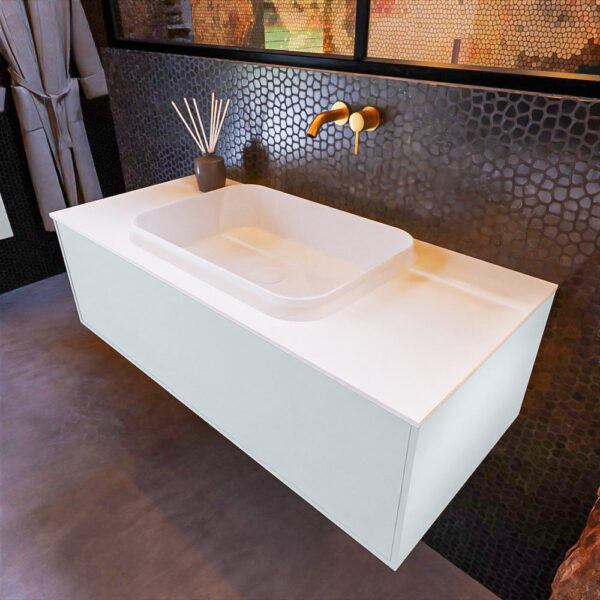 MONDIAZ ERIN 100cm badmeubel onderkast kleur Clay met 1 lade. Wastafel RIDGE midden 0 kraangaten kleur Talc.