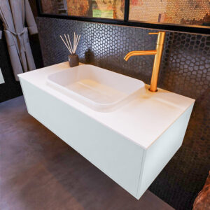MONDIAZ ERIN 100cm badmeubel onderkast kleur Clay met 1 lade. Wastafel RIDGE midden 1 kraangat kleur Talc.