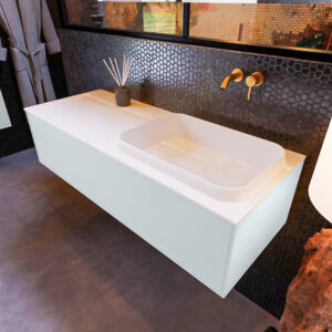 MONDIAZ ERIN 120cm badmeubel onderkast kleur Clay met 1 lade. Wastafel RIDGE rechts 0 kraangaten kleur Talc.