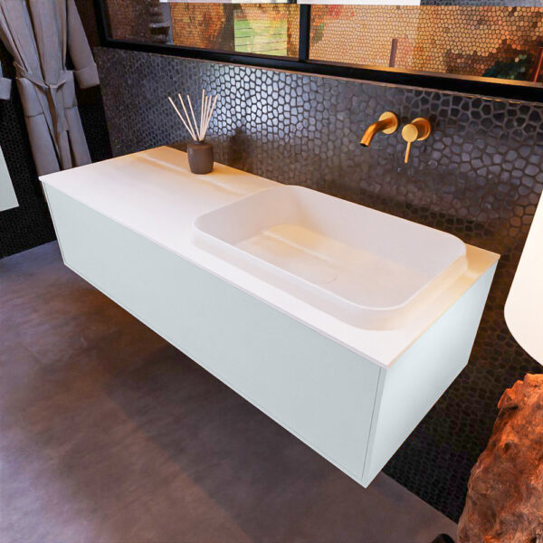 MONDIAZ ERIN 120cm badmeubel onderkast kleur Clay met 1 lade. Wastafel RIDGE rechts 0 kraangaten kleur Talc.
